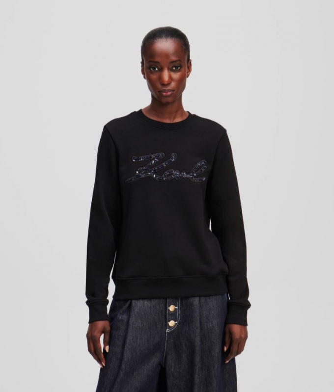 WOMEN'S BOUCLÉ KARL SIGNATURE SWEATSHIRT - Black