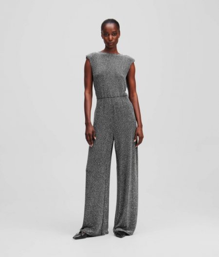 WOMEN'S JERSEY RHINESTONE JUMPSUIT - Gunmetal