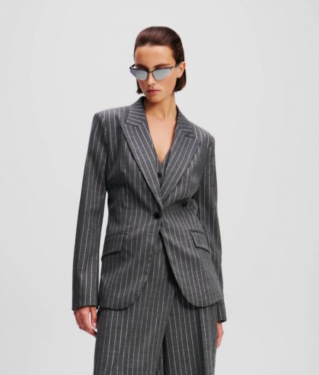 WOMEN'S METALLIC PINSTRIPE BLAZER - Quiet Shade