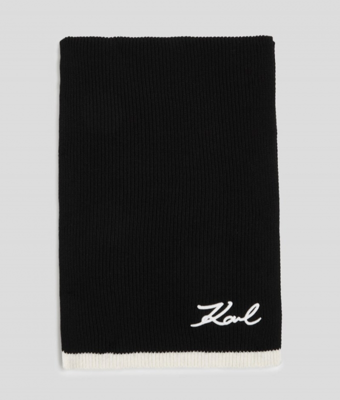 WOMEN'S K/SIGNATURE KNIT SCARF - Black/White