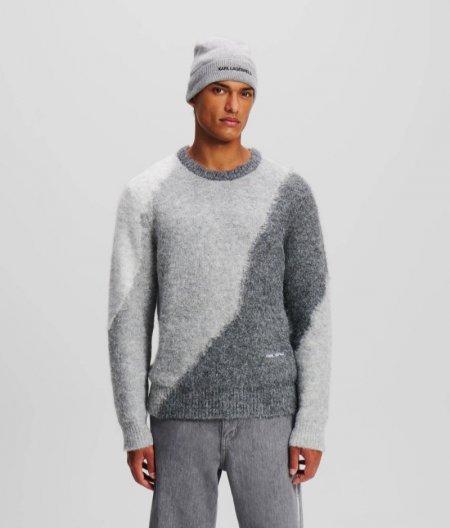 MEN'S INTARSIA KNIT SWEATER - Grey Melang