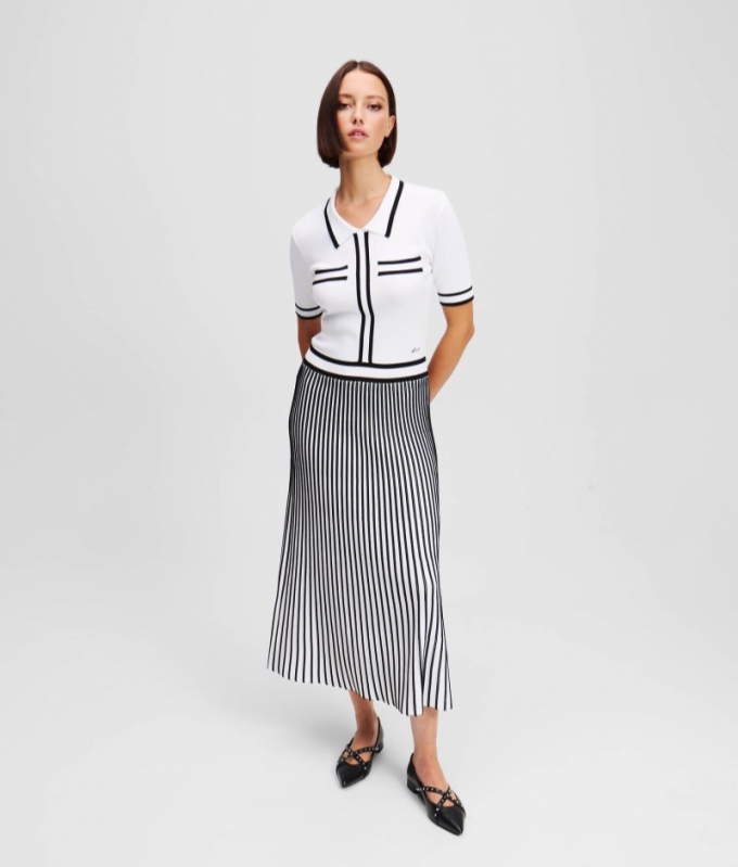 WOMEN'S KARL ESSENTIAL PLEATED KNIT DRESS - White/Black