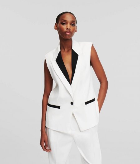 WOMEN'S CONTRAST LAPEL GILET - White/Black