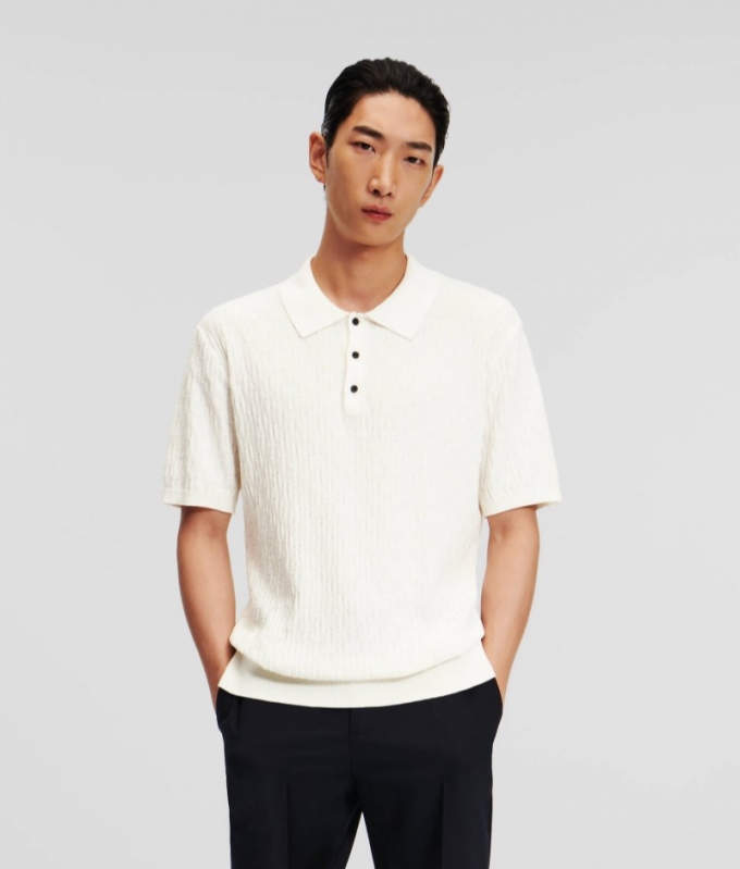 MEN'S KL MONOGRAM KNITTED POLO SHIRT - Viola