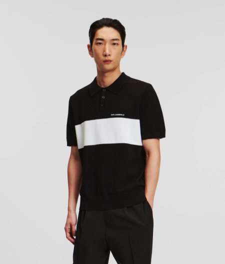 MEN'S COLOR BLOCK SHORT-SLEEVED POLO SHIRT - Black/White