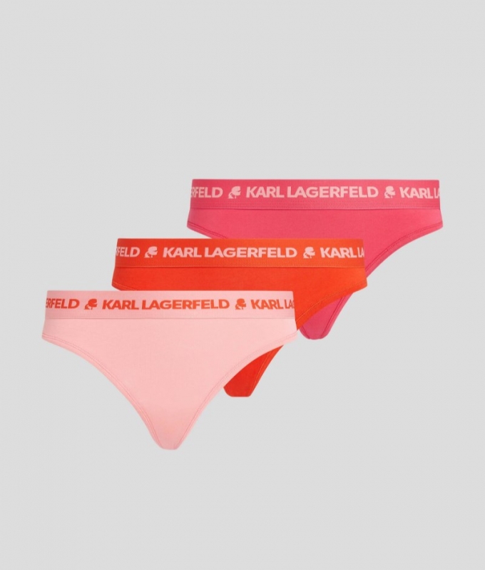 WOMEN'S KARL LOGO THONGS – 3 PACK - Fiery Red-Raspberry Flamingo