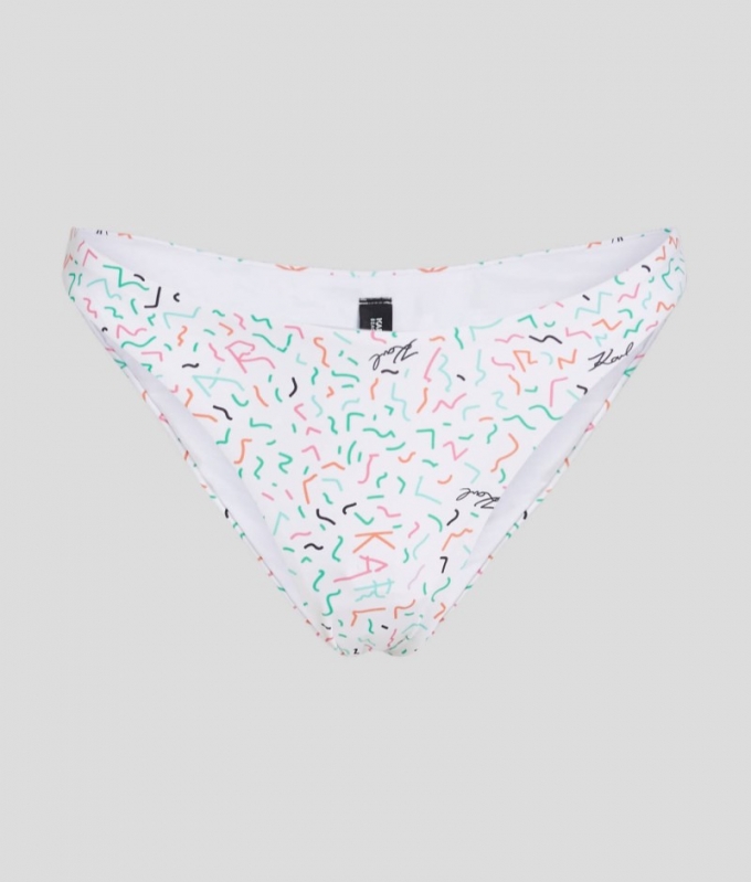 WOMEN'S GEOMETRIC PRINT HIGH-LEG BIKINI BOTTOMS - Geometric Pattern White