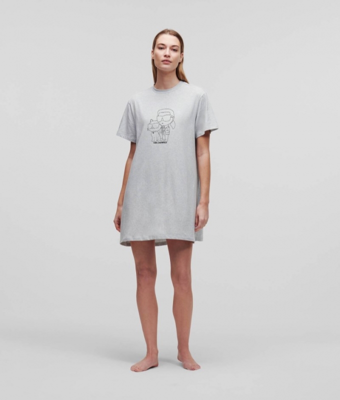 WOMEN'S IKON T-SHIRT PAJAMA DRESS - Grey/Black