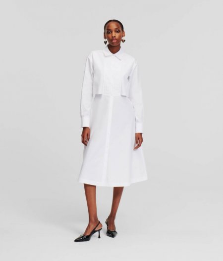 WOMEN'S BIB-DETAIL SHIRT DRESS - White