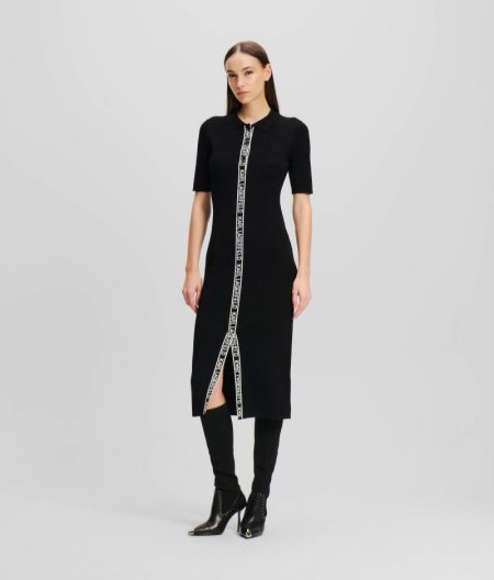 WOMEN'S KARL LOGO TAPE KNIT DRESS - Black