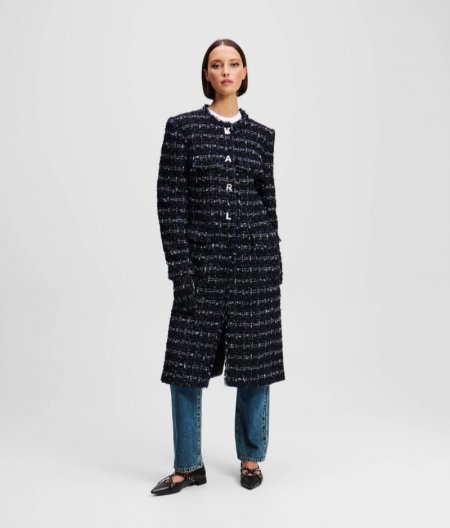 WOMEN'S LONGLINE BOUCLÉ COAT - Dark Navy Boucle