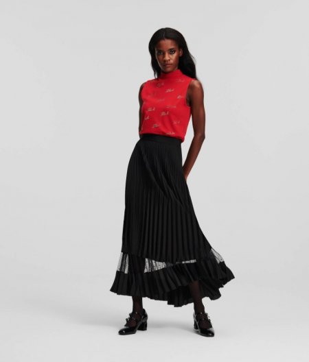 WOMEN'S KL MONOGRAM PLEATED MIDI SKIRT - Black