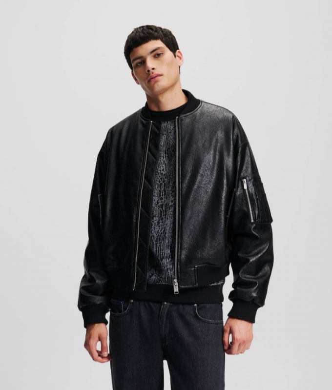 MEN'S KLJ COATED BOMBER JACKET - BLACK