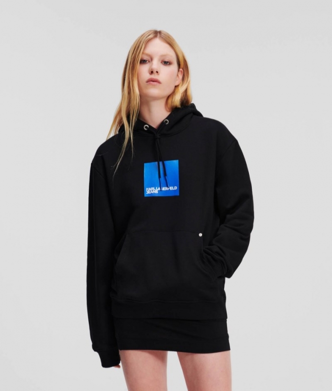 WOMEN'S KLJ BOX LOGO HOODIE - BLACK