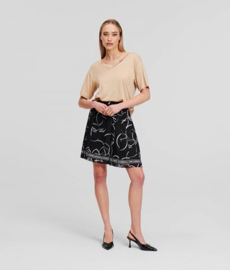 WOMEN'S CIRCLE PLEATED MINI SKIRT - Circle AOP black/white