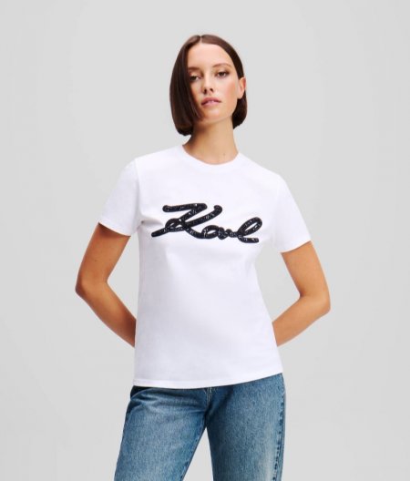 WOMEN'S BOUCLÉ KARL SIGNATURE T-SHIRT - White