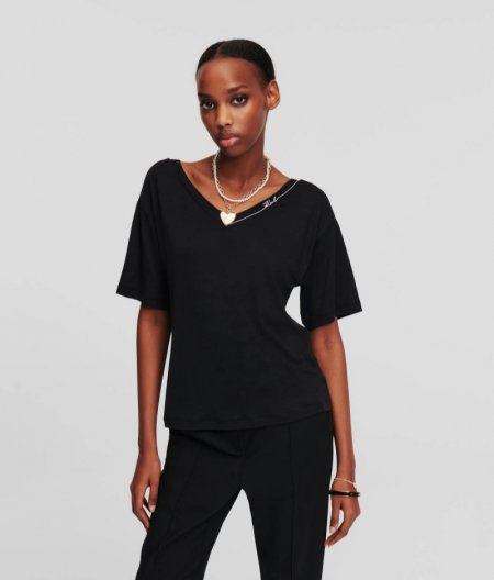 WOMEN'S KARL SIGNATURE V-NECK T-SHIRT - Black