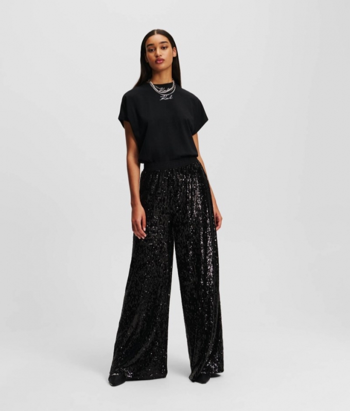 WOMEN'S SEQUIN JERSEY PANTS - Black