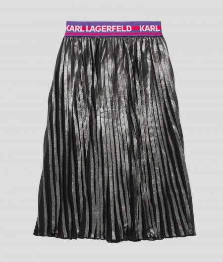 GIRLS METALLIC PLEATED SKIRT - Light Grey Mel