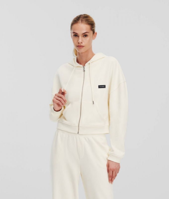 WOMEN'S ESSENTIAL LOGO ZIP UP LOUNGEWEAR HOODIE - Ivory