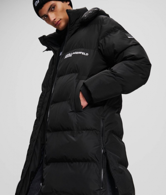 MEN'S KLJ HOODED LONGLINE PUFFER COAT - BLACK