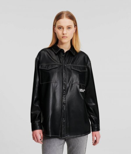 WOMEN'S KLJ FAUX-LEATHER OVERSHIRT - BLACK