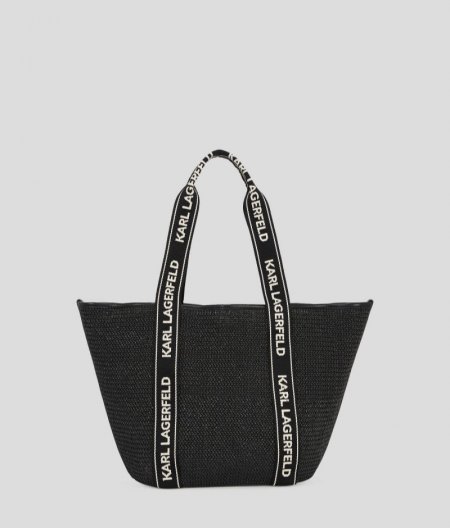 WOMEN'S KARL LOGO RAFFIA BEACH TOTE BAG - Black