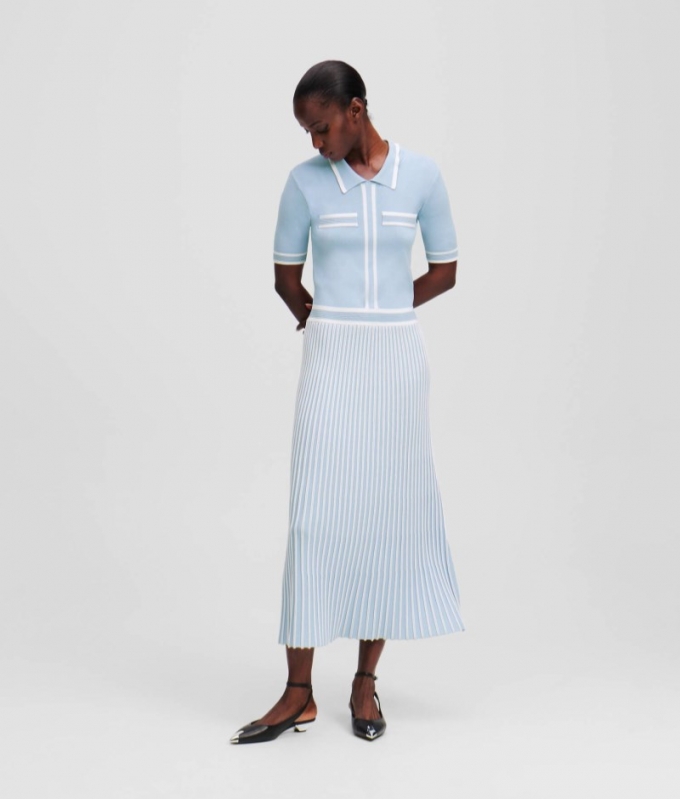 WOMEN'S KARL ESSENTIAL PLEATED KNIT DRESS - White/Black