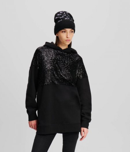 WOMEN'S SEQUIN HOODIE - Black