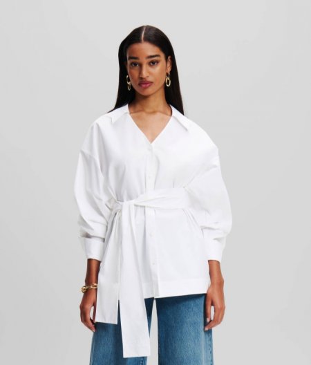 WOMEN'S BELTED SHIRT - White