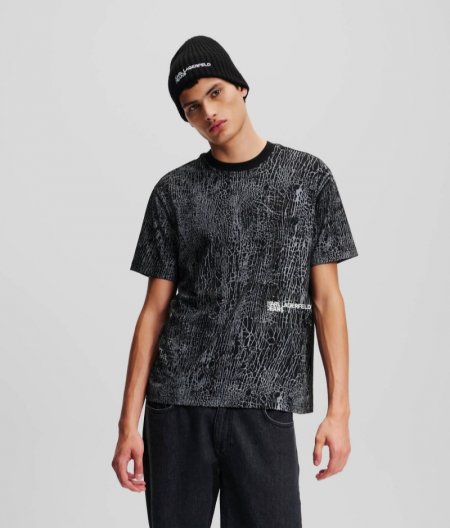 MEN'S KLJ CRACKED T-SHIRT - Black All Over Crack Print