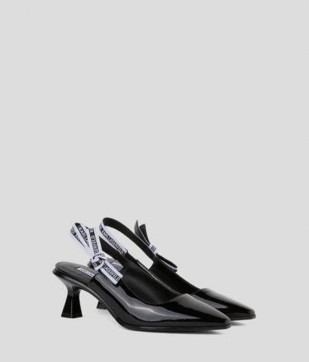 WOMEN'S PANACHE RIBBON HEELED SLINGBACKS - Black