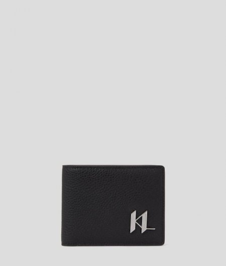 MEN'S K/PLAK LEATHER BIFOLD WALLET - Black