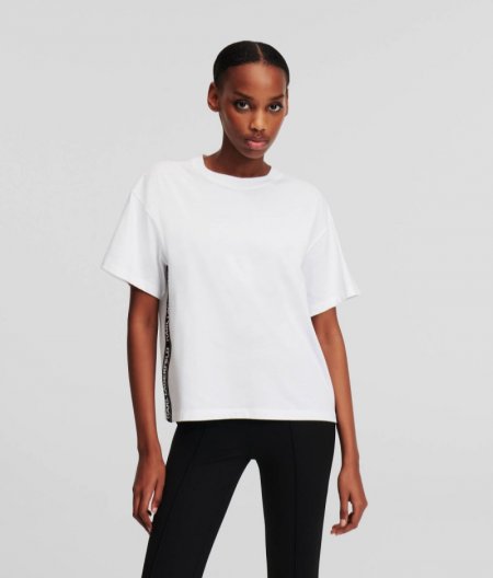 WOMEN'S KARL LOGO TAPE T-SHIRT - White