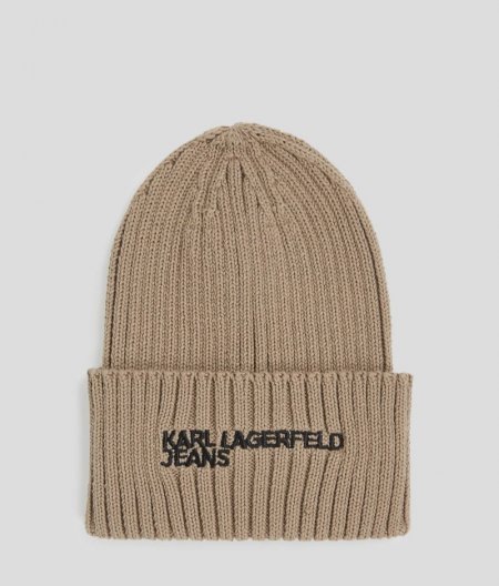 WOMEN'S KLJ LOGO RIBBED BEANIE - Desert Taupe