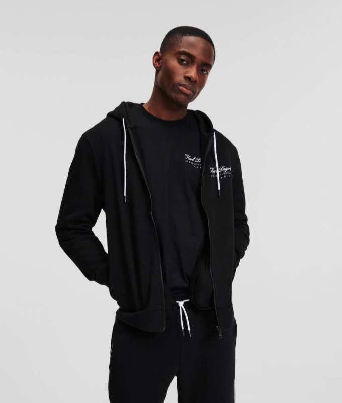 MEN'S HOTEL KARL ZIP-UP LOUNGEWEAR HOODIE - Black