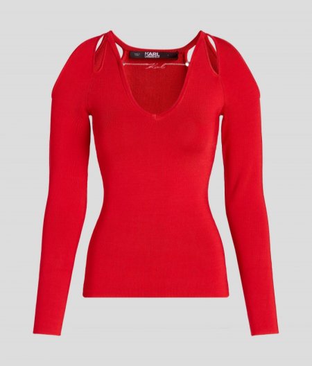 WOMEN'S KARL SIGNATURE CUTOUT SWEATER - Chili Pepper