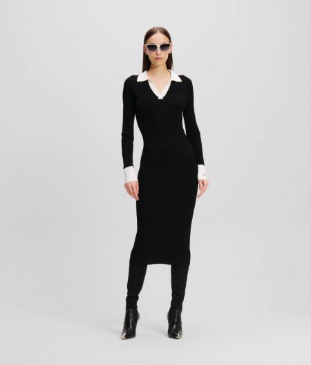 WOMEN'S KARL ESSENTIAL POLO KNIT DRESS - Black