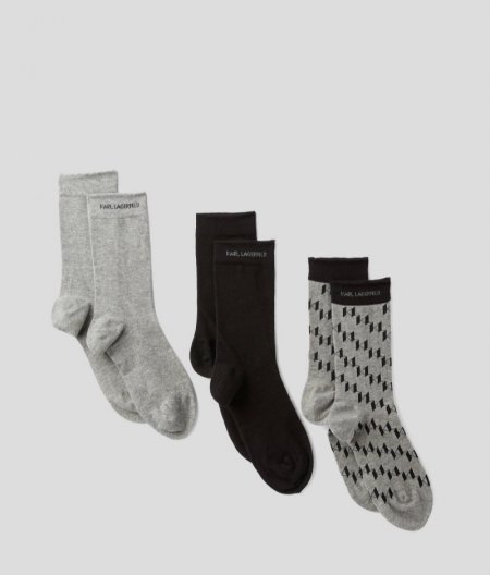 MEN'S KL MONOGRAM SOCKS – 3 PACK - Black/Gray