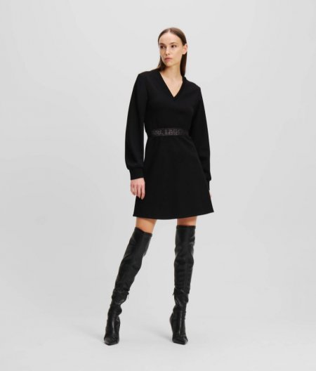 WOMEN'S GLITTER KARL LOGO TAPE SWEAT DRESS - Black