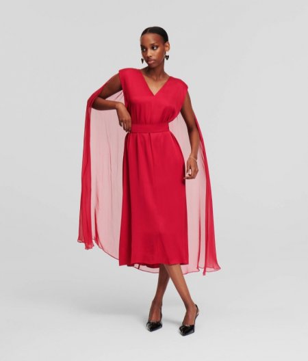 WOMEN'S CAPE MIDI DRESS - Persian Red