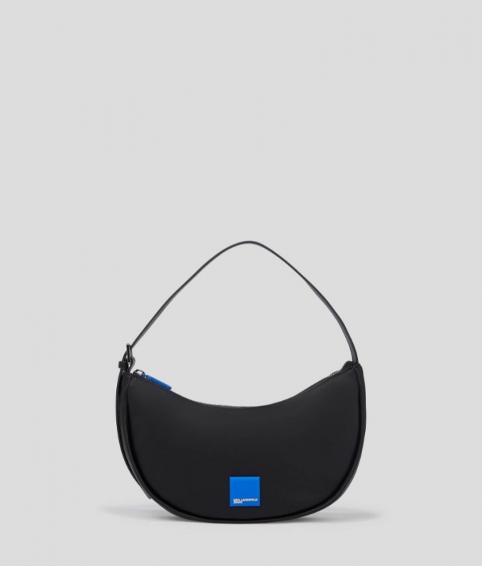 WOMEN'S KLJ BOX LOGO HALF-MOON SHOULDER BAG - Black