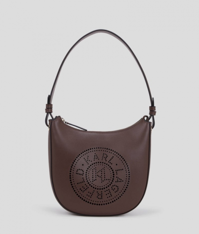 WOMEN'S K/CIRCLE PERFORATED MOON SHOULDER BAG - Dark Chocolate