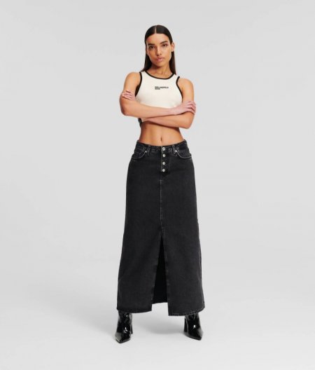 WOMEN'S KLJ HIGH-RISE DENIM MAXI SKIRT - WASHED WISER BLACK