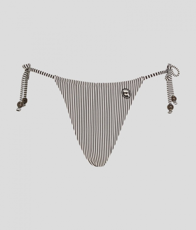 WOMEN'S IKON STRIPED STRING BIKINI BOTTOMS - White-Black Stripe