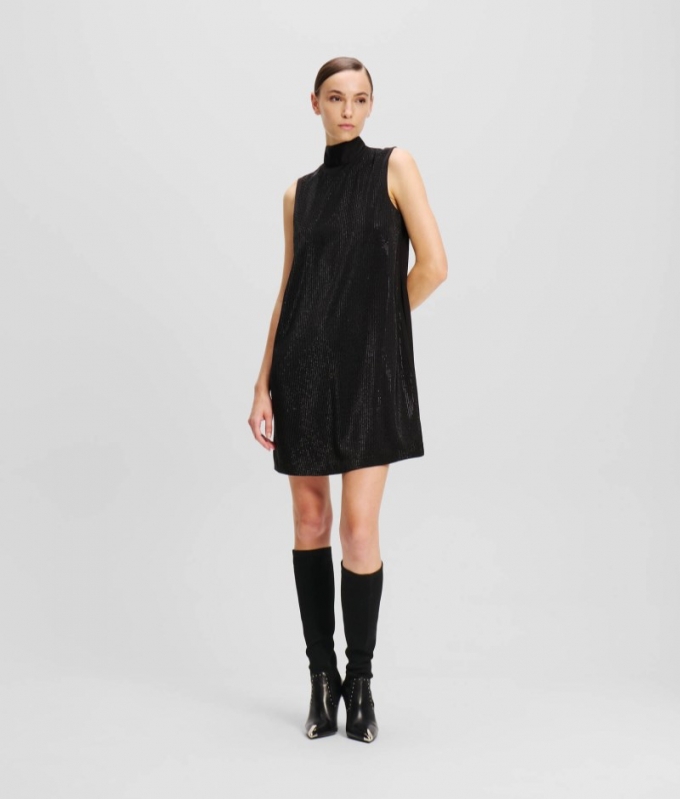 WOMEN'S RHINESTONE SHIFT DRESS - Black