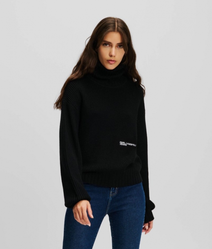 WOMEN'S KLJ ROLL-NECK SWEATER - BLACK