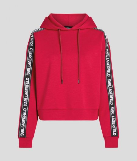 WOMEN'S KARL LOGO TAPE HOODIE - Persian Red