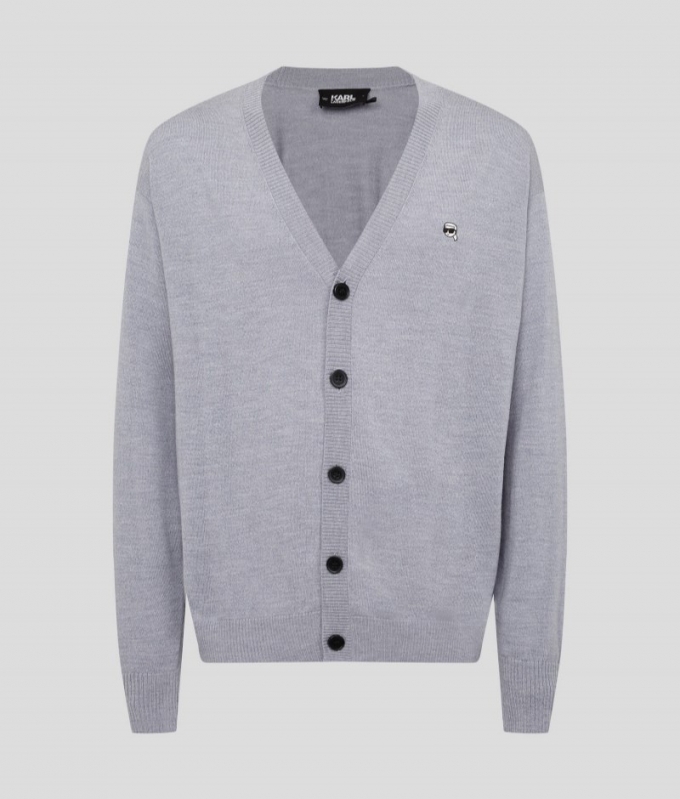 MEN'S KARL IKON MERINO WOOL CARDIGAN - Grey Melang