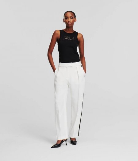 WOMEN'S CONTRAST PANELED TAILORED PANTS - White/Black